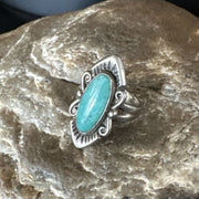 Navajo Green Turquoise Ring | Sterling Silver | Sz 4.5 | Authentic Native American Handmade | 15361