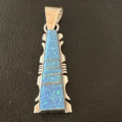 Blue Opal Inlay Pendant Necklace | Navajo Sterling Silver | Authentic Native American Jewelry | 18" | SF 15673