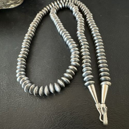 Navajo Pearl Sterling Silver Saucer Bead Necklace | Hand Strung 7mm | 20" | Authentic Native American | 60720