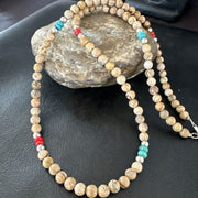Navajo Turquoise Coral Picture Jasper Necklace | Sterling Silver | 24" | Authentic Native American Handmade | 17607