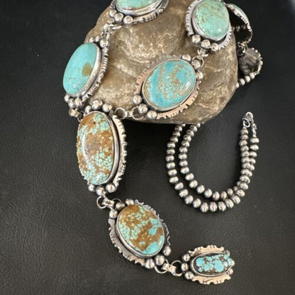 Navajo Turquoise Lariat Necklace | Sterling Silver | Native American Handmade | 15270