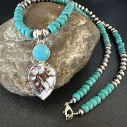 Navajo Wild Horse | Blue Kingman Turquoise Pendant Necklace | Sterling Silver | 17576