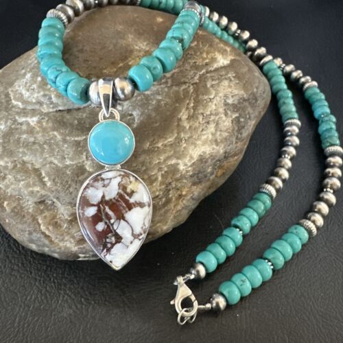 Navajo Wild Horse | Blue Kingman Turquoise Pendant Necklace | Sterling Silver | 17576