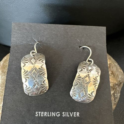 Navajo Sterling Silver Stamped Earrings | Authentic Native American Handmade | 15939