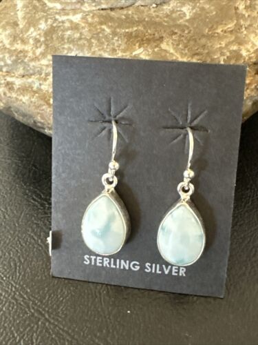 Navajo Blue Larimar Dangle Earrings | Sterling Silver | Authentic Native American Handmade | 17294