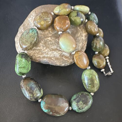 Navajo Green Turquoise Chunky Necklace | Sterling Silver | Graduated 20" | Authentic Native American | 15201