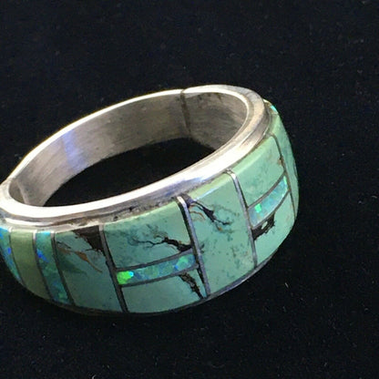 Navajo Multicolor Opal Turquoise Inlay Ring | Sterling Silver | Sz 11 | Authentic Native American Handmade | 10100