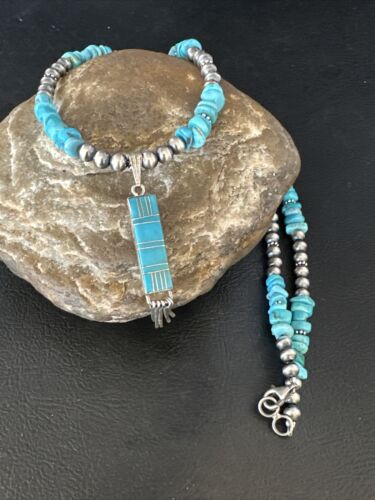 Navajo Kingman Turquoise Pendant Necklace | Sterling Silver | Native American Handmade | 14827