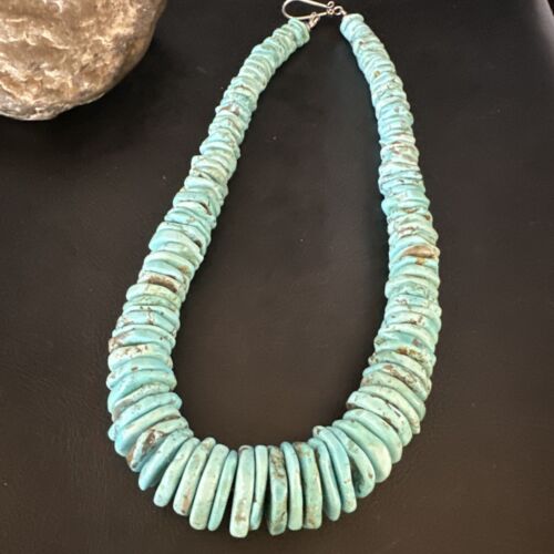 Navajo Blue Turquoise Graduated Pearls Necklace | Sterling Silver | Authentic Native American | 19" | 15497