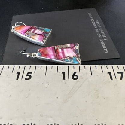 Navajo Blue Turquoise Purple Spiny Oyster Inlay Dangle Earrings | Sterling Silver | 15563