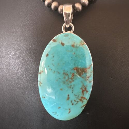 Navajo Blue Kingman Turquoise Pendant Necklace | Sterling Silver | 20" | Authentic Native American Handmade | 16694