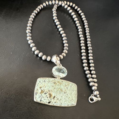 Navajo Dry Creek Turquoise Topaz Pendant Necklace | Sterling Silver | Authentic Native American Handmade | 16311