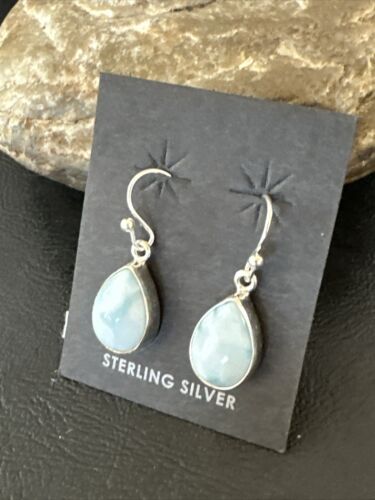 Navajo Blue Larimar Dangle Earrings | Sterling Silver | Authentic Native American Handmade | 17294
