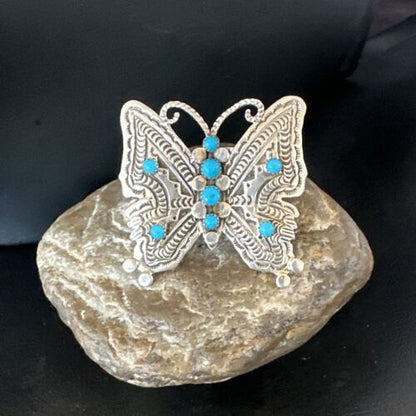 Navajo Turquoise Butterfly Ring | Authentic Native American Sterling Silver | Multi-Stone | Adjustable Women's Sz 7 | 16171