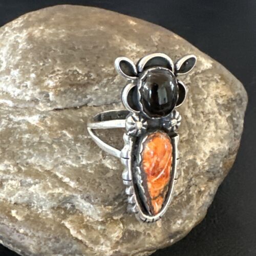 Navajo Cat Spiny Oyster Onyx Multi-Stone Ring | Authentic Native American Sterling Silver | Multi-Stone | Sz 9 | 16656