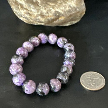Navajo Purple Sugilite Stretch Bead Bracelet | 12mm | Sterling Silver | Authentic Native American Handmade | 15238