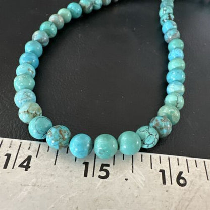 Navajo Blue Turquoise Necklace | Sterling Silver Pearls | 22" | Authentic Native American Handmade | 16951