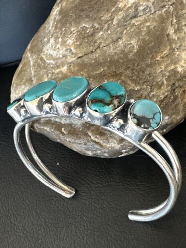 Navajo Blue Arizona Turquoise Cuff Bracelet | Sterling Silver | 5 Stone | Authentic Native American Handmade | 16277