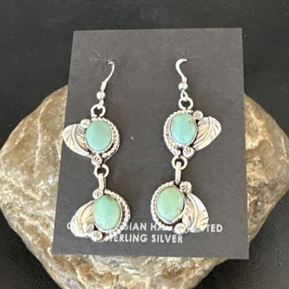 Navajo Blue Turquoise Dangle Earrings | Sterling Silver | 1.5" | Authentic Native American Handmade | 17384