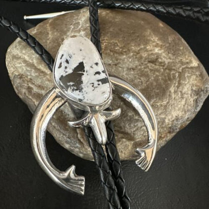 Men's Naja White Buffalo Turquoise Bolo Tie | Navajo Sterling Silver | Authentic Native American Handmade | 15274