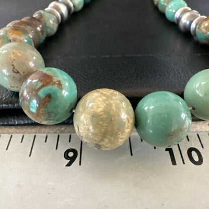Navajo Green Turquoise Bead Necklace | Sterling Silver | Graduated | Authentic Native American | 18" | 17402