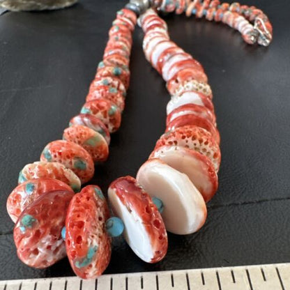 Navajo Blue Turquoise & Spiny Oyster Necklace | Sterling Silver | Authentic Native American | 22" | 17420