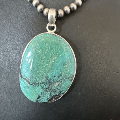 Navajo Blue Spiderweb Turquoise Pendant Necklace | Sterling Silver | Authentic Native American Handmade | 16195