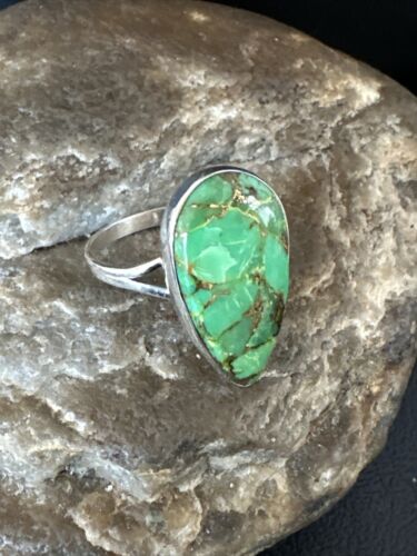 Navajo Green Mojave Turquoise Ring | Sterling Silver | Sz 10 | Authentic Native American Handmade | 15602