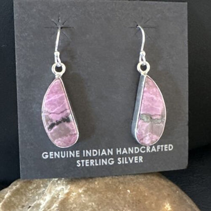 Purple Mojave Turquoise Dangle Earrings | Sterling Silver | Authentic Native American Handmade | 15783