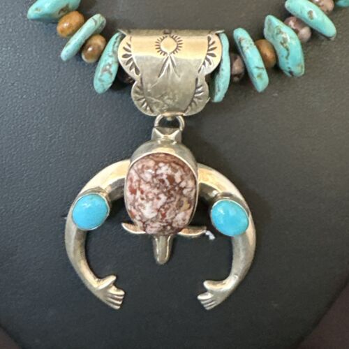 Navajo Sterling Silver Turquoise Wild Horse Naja Necklace Pendant | Authentic Native American Handmade | 16812