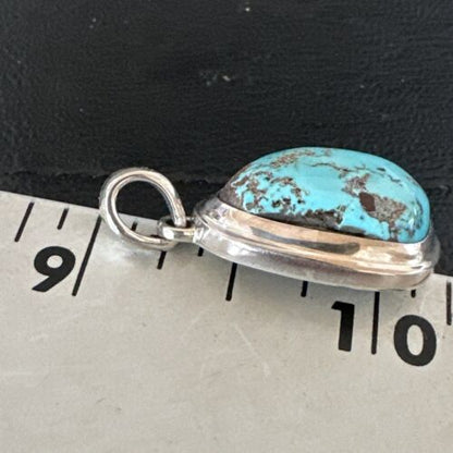 Navajo Blue Bisbee Turquoise Pendant | Sterling Silver | 1" | Authentic Native American Handmade | 17251