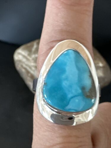 Sterling Silver Blue Kingman Turquoise Ring | Sz 10 | Authentic Native American Handmade | 17601