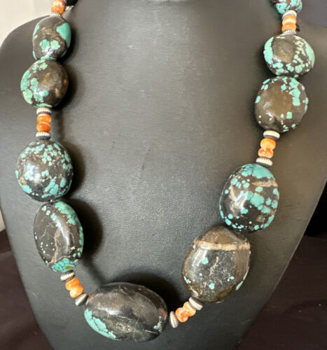 XXL Men's Chunky Spiderweb Turquoise Necklace | Navajo Sterling Silver | 21" | 16238