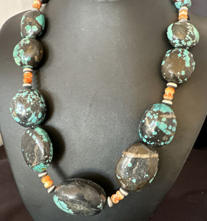 XXL Men's Chunky Spiderweb Turquoise Necklace | Navajo Sterling Silver | 21" | 16238
