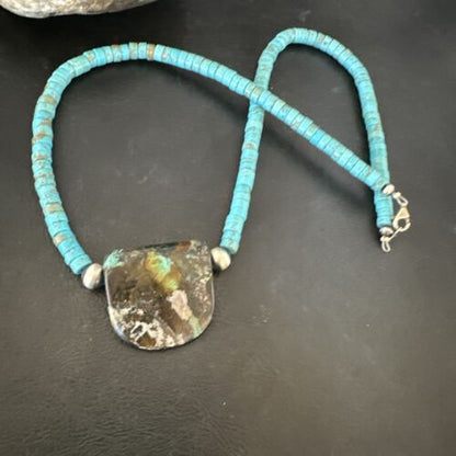 Navajo SpiderWeb Turquoise Heishi Pearls Necklace | Sterling Silver | 20" | Authentic Native American Handmade | 17095