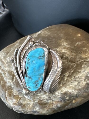 Old Pawn Men's Blue Kingman Turquoise Ring | Navajo Sterling Silver | Sz 10 | 15520