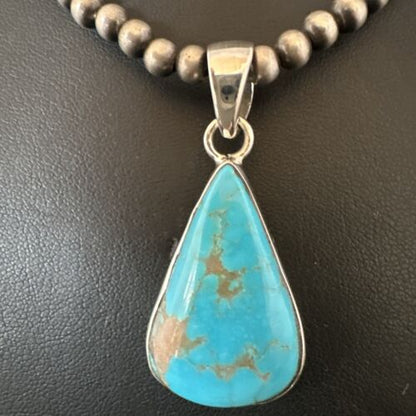 Navajo Blue Kingman Turquoise Pendant Necklace | Sterling Silver | 20" | Authentic Native American Handmade | 17011
