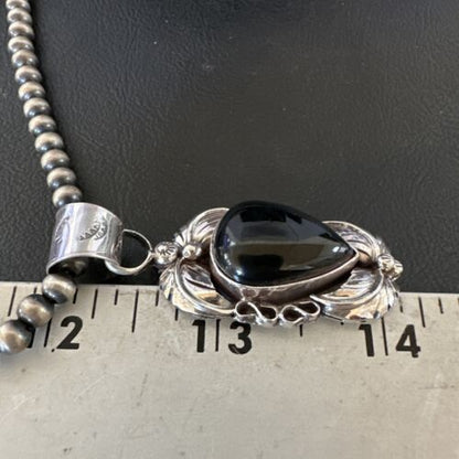 Native American Men's Pendant | Navajo Pearls | Sterling Silver Black Onyx Necklace | 16129
