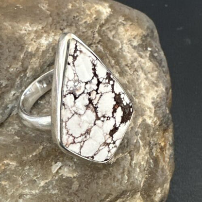 Men's and Women's Wild Horse Turquoise Navajo Ring | Sterling Silver | Sz 7 | Authentic Native American Handmade | 17261