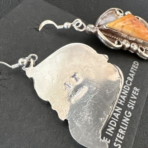 Navajo Orange Spiny Oyster Dangle Earrings | Sterling Silver | Authentic Native American Handmade | 17271