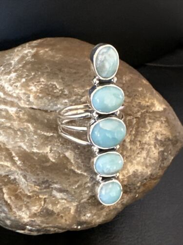 Navajo Blue Larimar Multi-Stone Ring | Authentic Native American Sterling Silver | Multi-Stone | Sz 9.5 | 15975