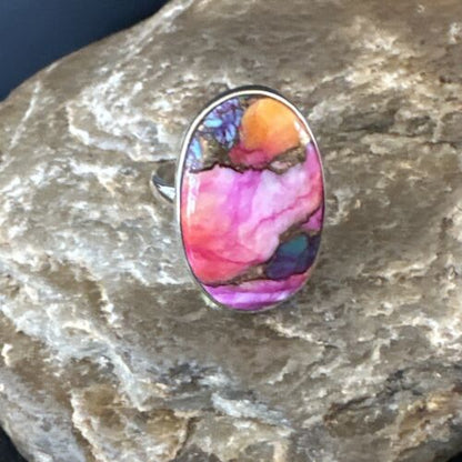 Navajo Turquoise Spiny Oyster Ring | Sterling Silver | Sz 8 | Authentic Native American Handmade | 16611