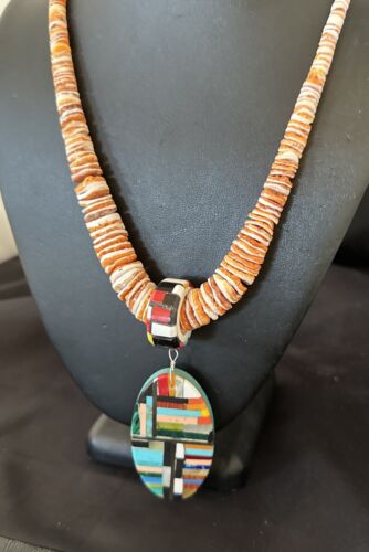 Santo Domingo Multi-Color Spiny Inlay Pendant Necklace | Sterling Silver | 32" | 16855