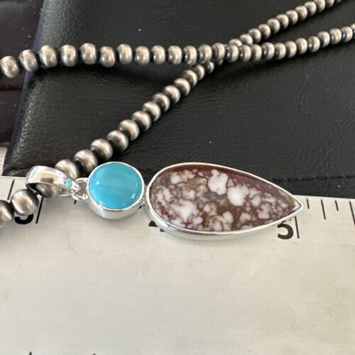 Navajo Wild Horse Blue Kingman Turquoise Necklace | Sterling Silver | SW Pendant | 17319