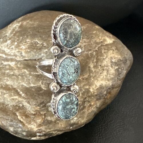 Navajo Blue Spiderweb Turquoise Multi-Stone Ring | Authentic Native American Sterling Silver | Sz 9 | 16705