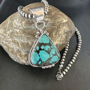 Men's Spiderweb Turquoise Pendant | Navajo Pearls Sterling Silver Necklace | Authentic Native American Handmade | 17068