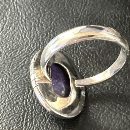 Navajo Purple Charoite Oval Ring | Sterling Silver | Sz 10 | Authentic Native American Handmade | 15542