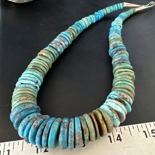 Navajo Blue Green Turquoise Necklace | Sterling Silver Graduated Beads | Authentic Native American | 19" | 15318