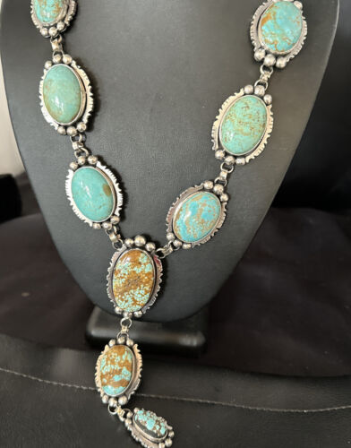 Navajo Turquoise Lariat Necklace | Sterling Silver | Native American Handmade | 15270