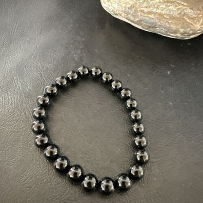 Black Onyx Bead Stretch Bracelet | 7mm | 7.5" | Sterling Silver | 17592